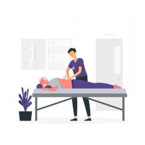 Physiotherapist massaging an old man